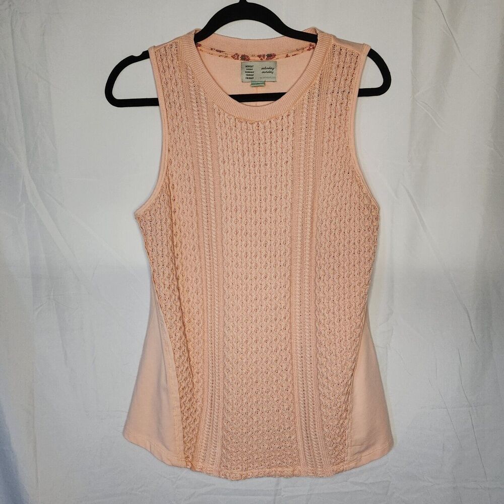 Saturday Sunday Womens Large Provincial Knit Woven Tank Top Pink